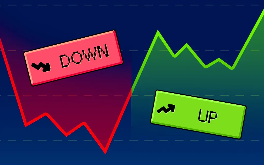 Retro Trader van BGaming: koersgrafiek met knoppen Up en Down