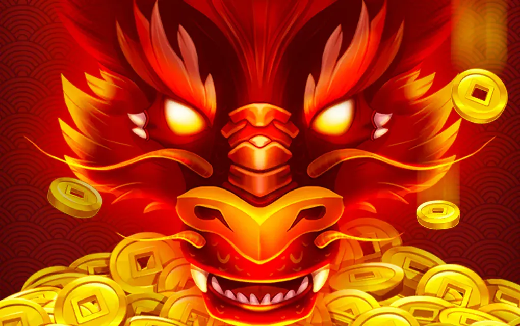Dragon's Crash van BGaming: rode draak boven een berg gouden munten