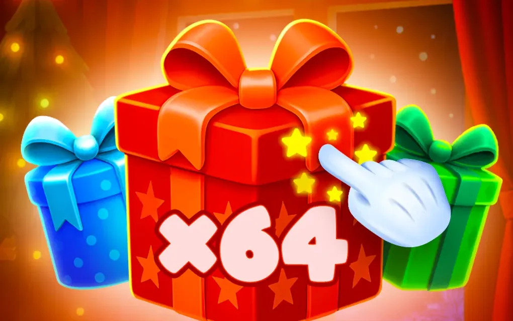 Open It van BGaming: rood cadeaupakket met x64-vermenigvuldiger